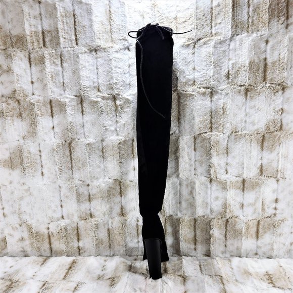 So MeBlack Faux Suede Stretch OTK Thigh Boot 4" Chunky Heels Size 6.5 - Picture 6 of 9